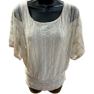 Studio Y Boho Lace Beige Dolman Top Sz S